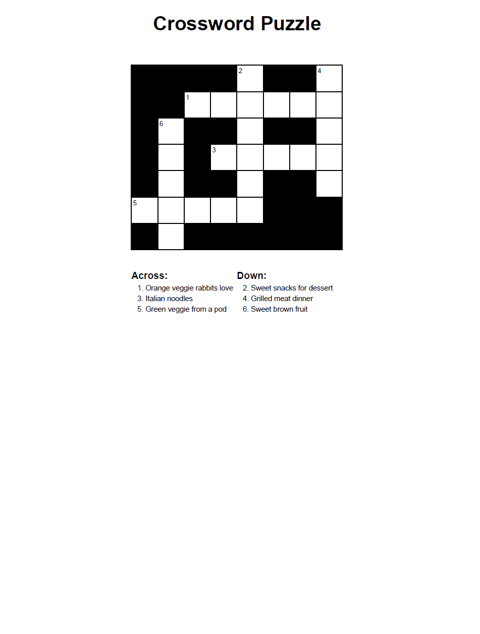Custom food crossword maker for classroom worksheets with solutions included
