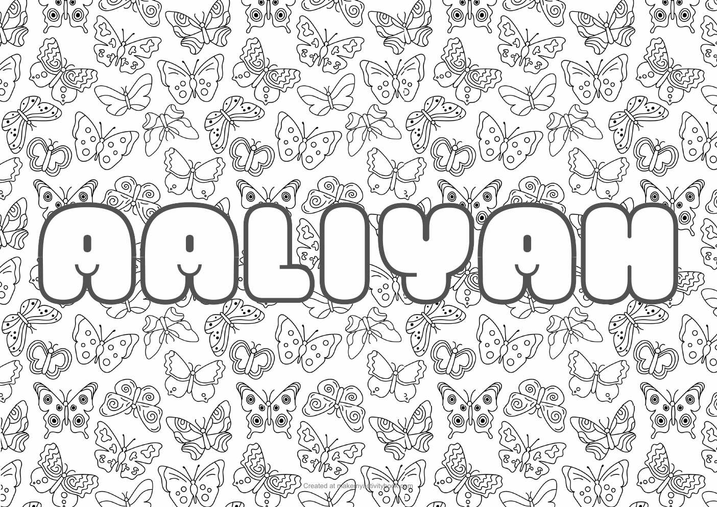Aaliyah butterflies colouring sheet