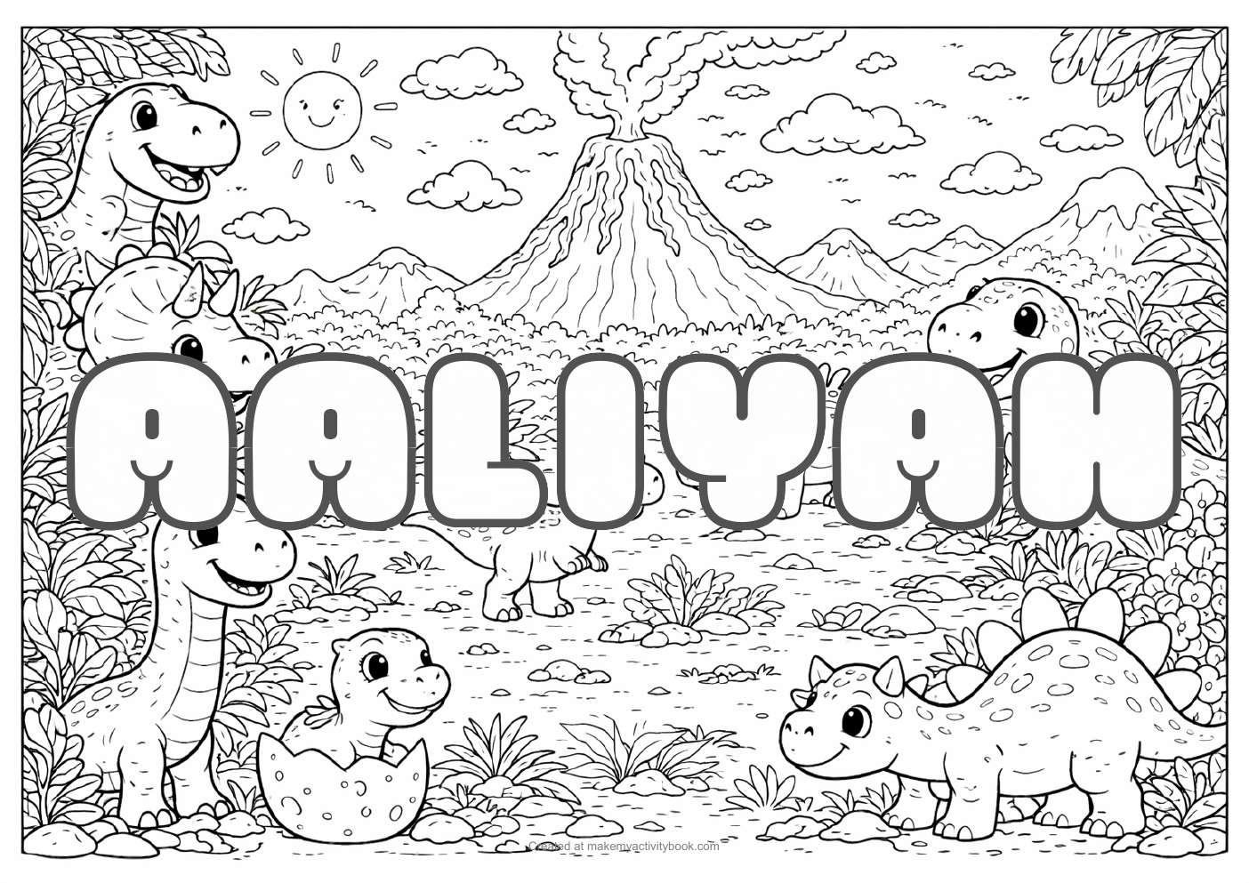 Aaliyah dinosaur colouring sheet