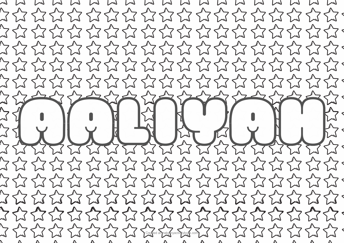 Aaliyah Bubble letters — Stars border colouring sheet