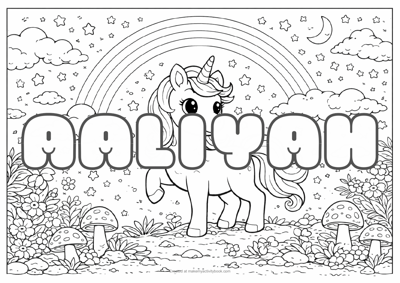 Aaliyah unicorn colouring sheet