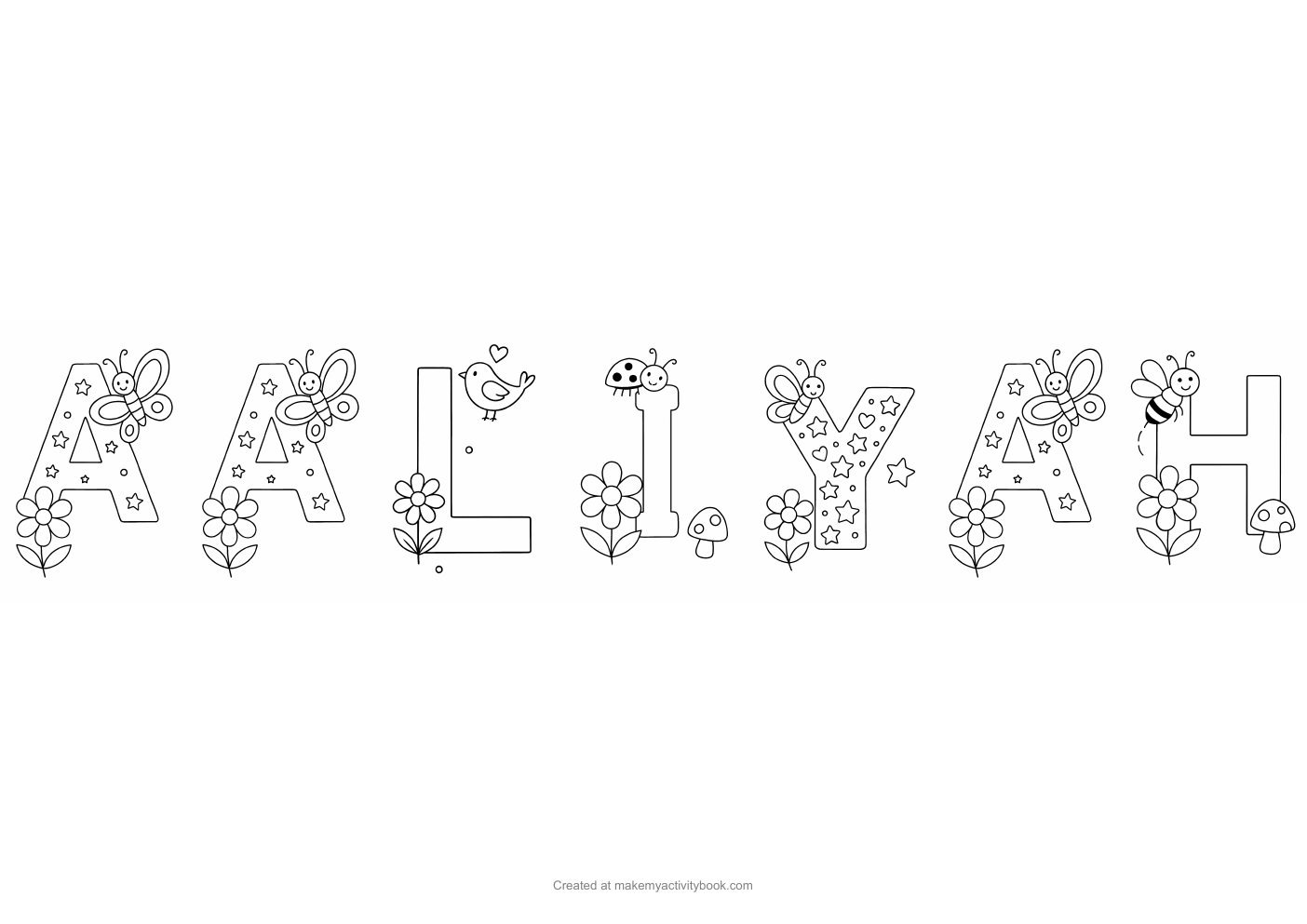 Aaliyah letters colouring sheet