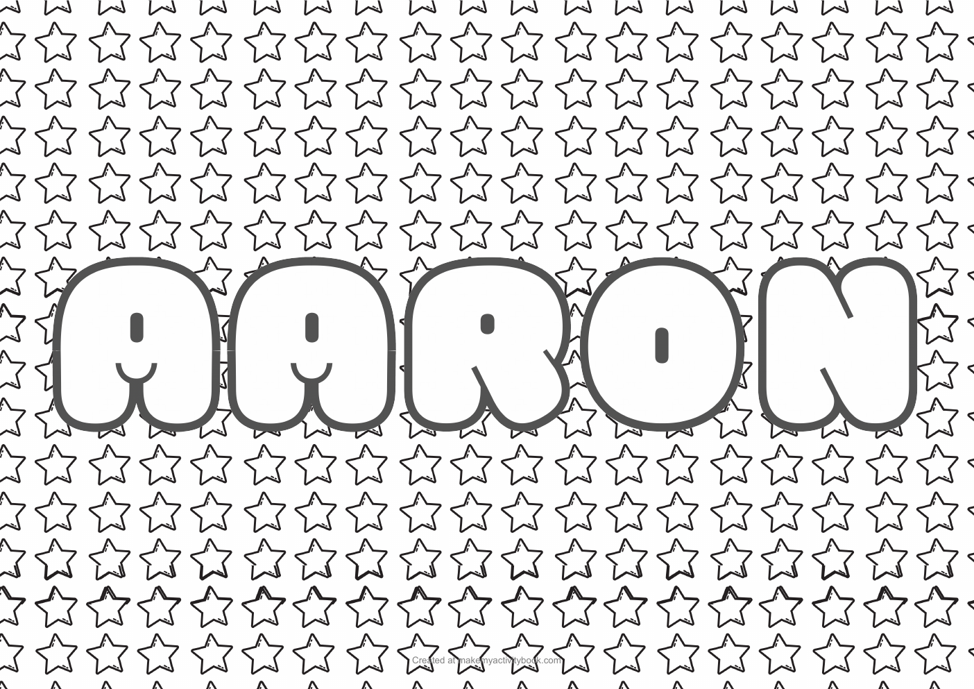 Aaron Bubble letters — Stars border colouring sheet