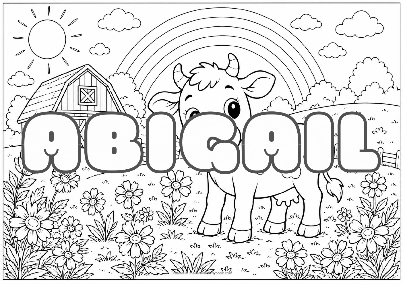 Abigail Bubble letters — Farm background colouring sheet