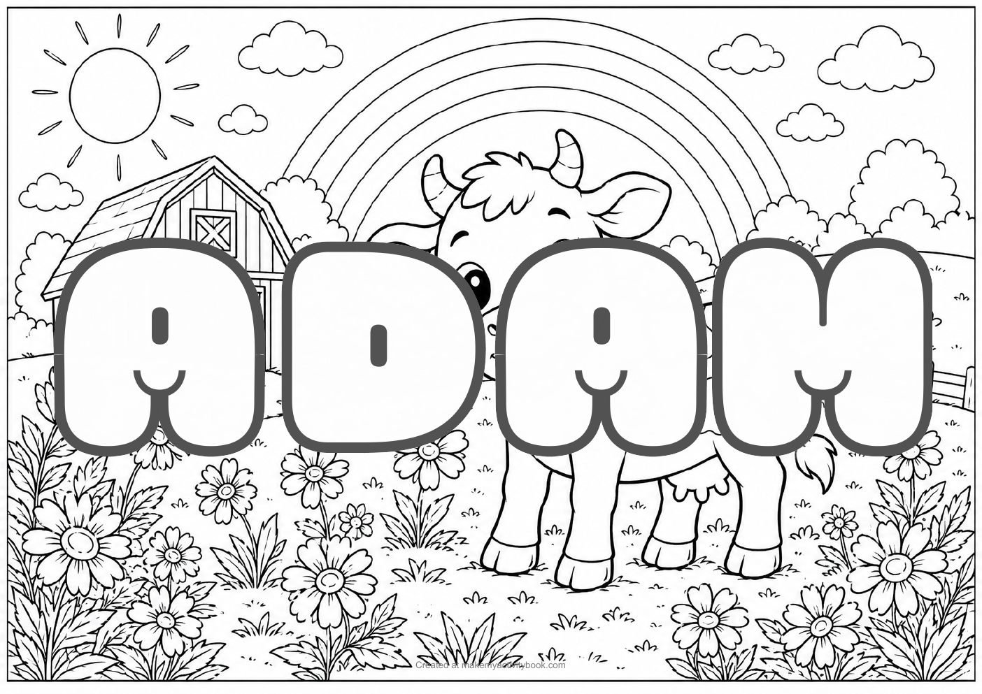 Adam Bubble letters — Farm background colouring sheet