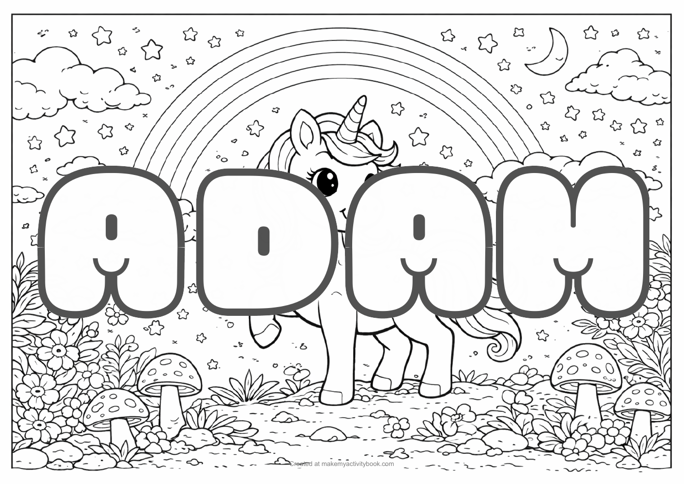 Adam unicorn colouring sheet
