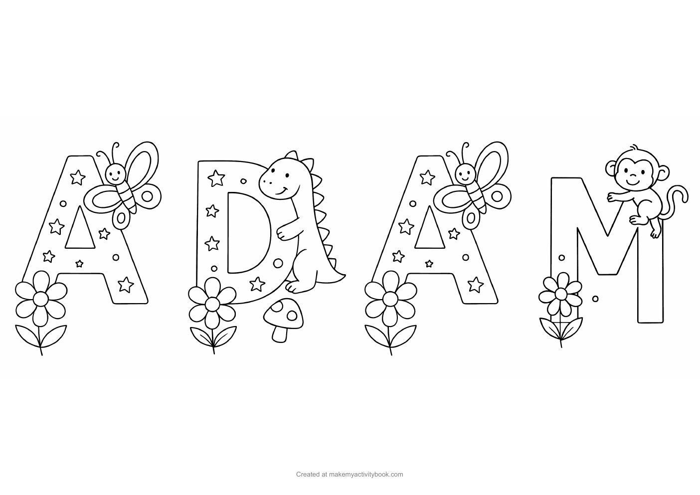 Adam letters colouring sheet