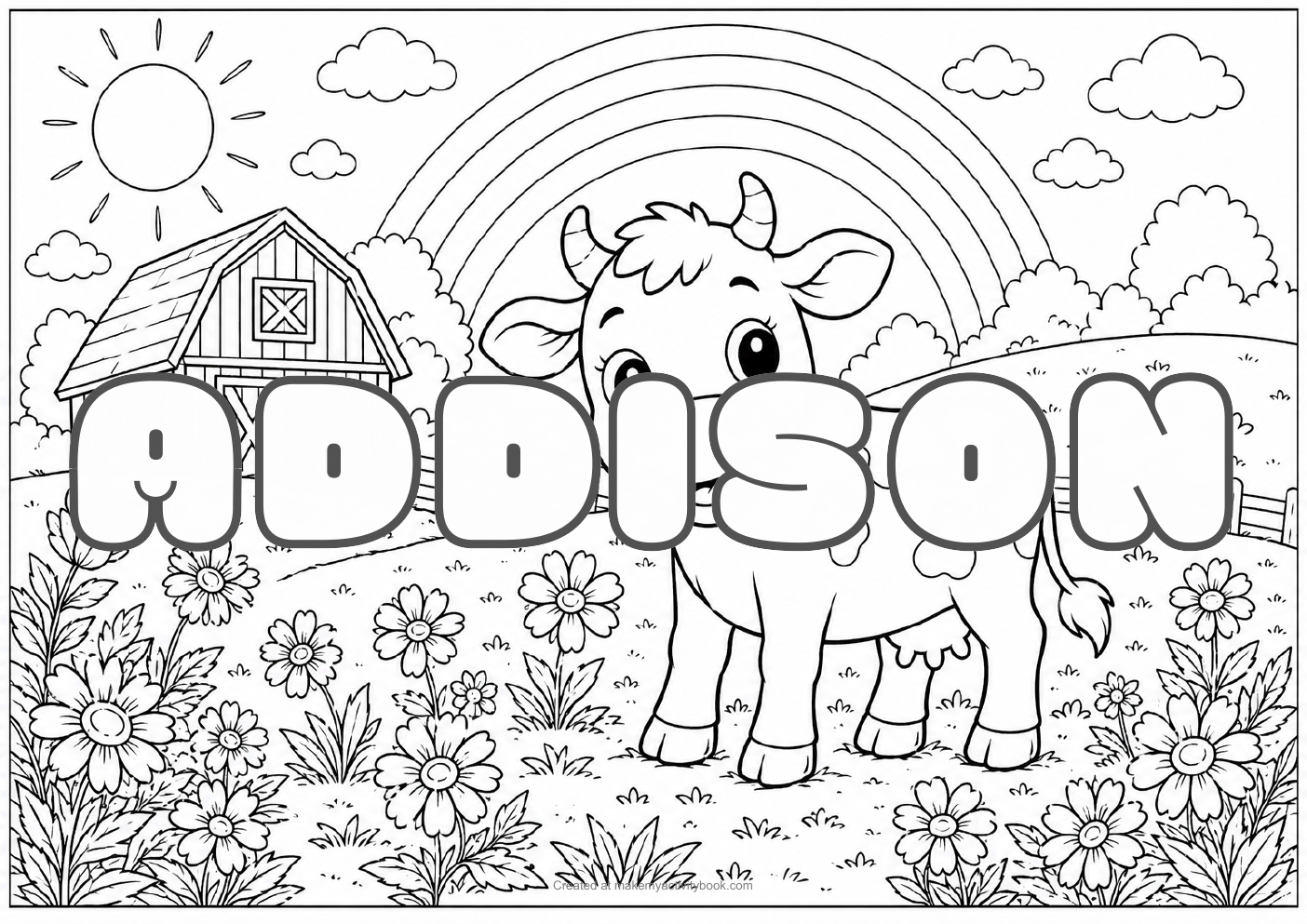 Addison Bubble letters — Farm background colouring sheet