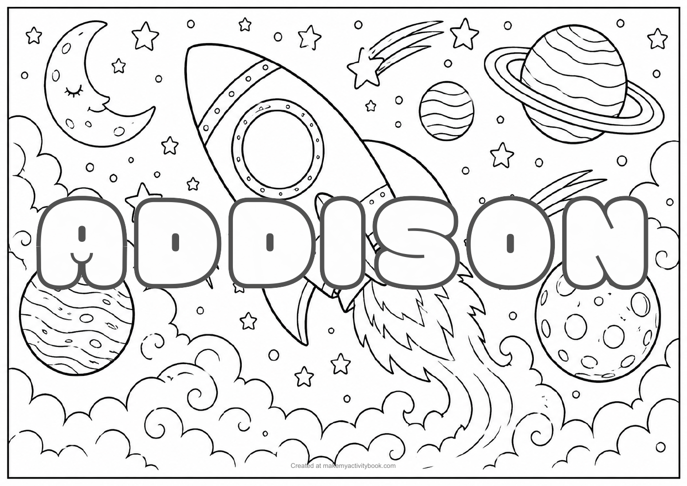 Addison space colouring sheet