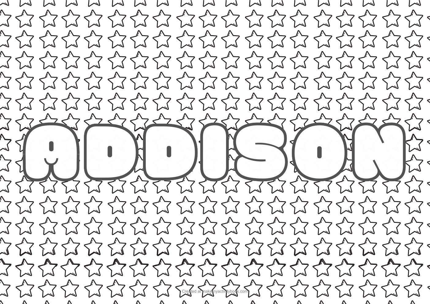 Addison Bubble letters — Stars border colouring sheet