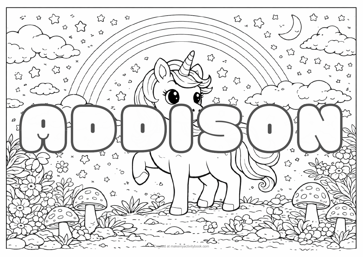 Addison unicorn colouring sheet