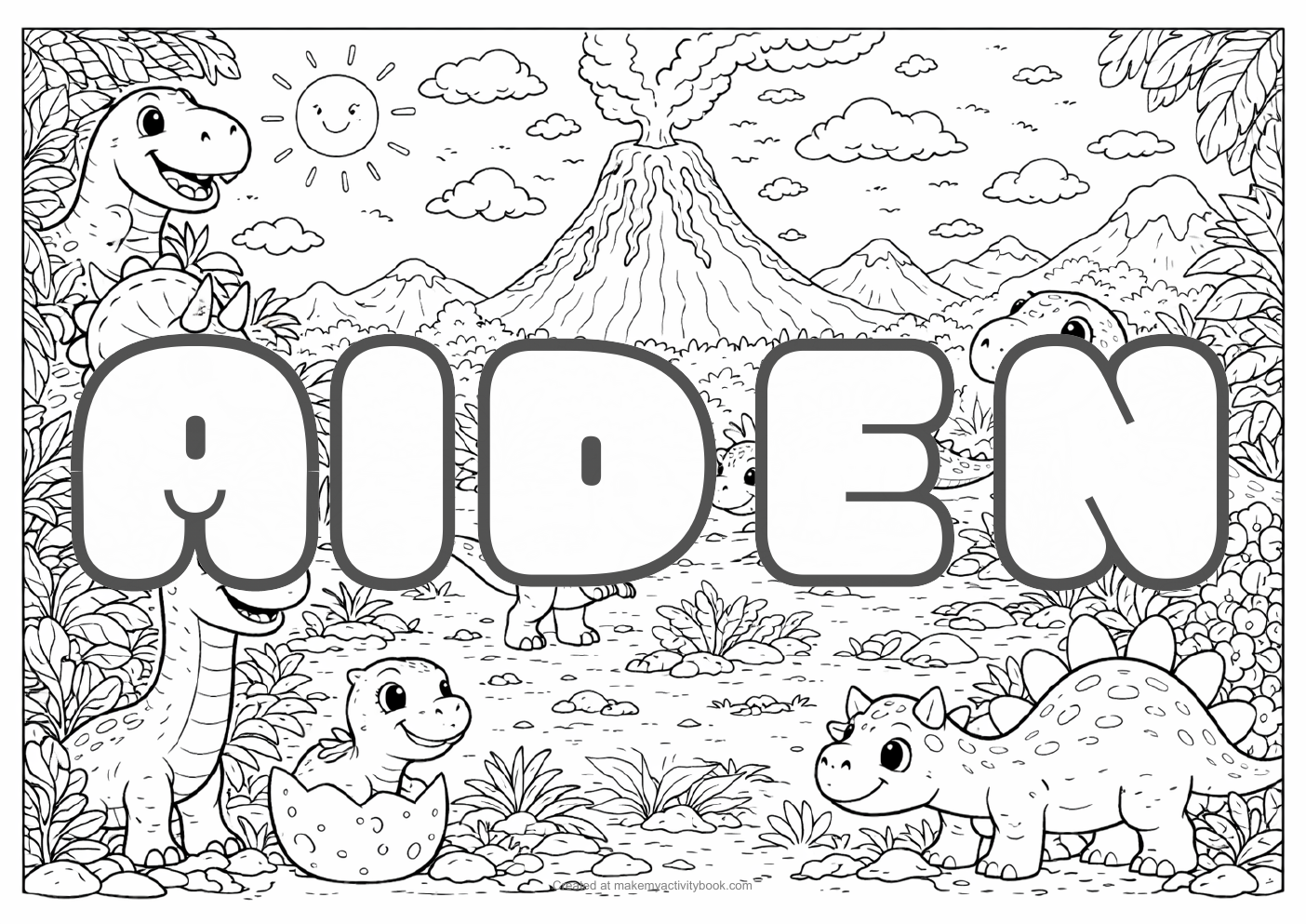 Aiden dinosaur colouring sheet