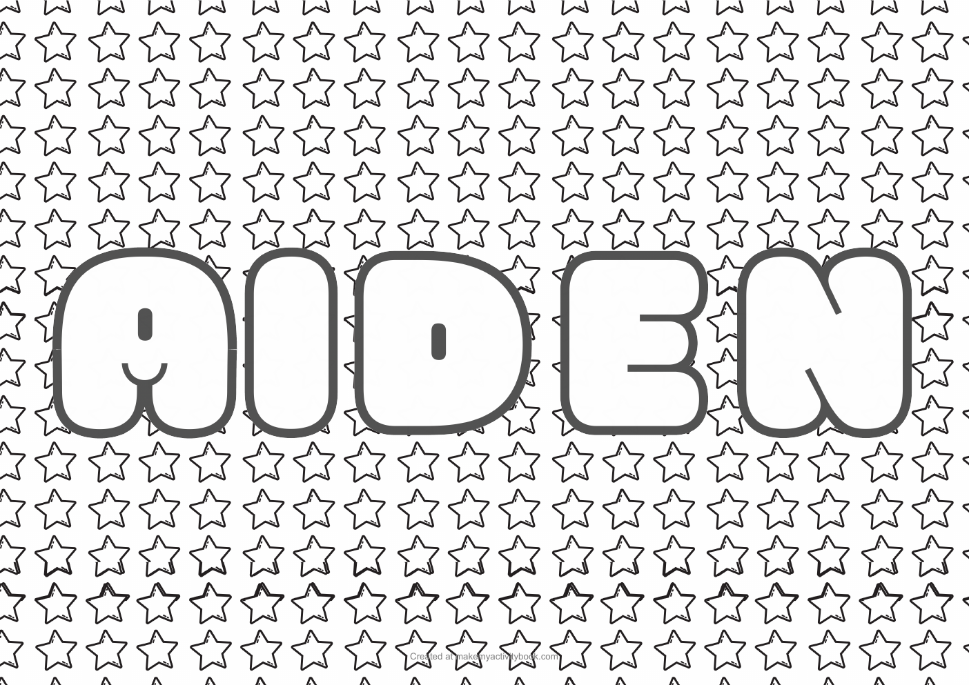 Aiden Bubble letters — Stars border colouring sheet