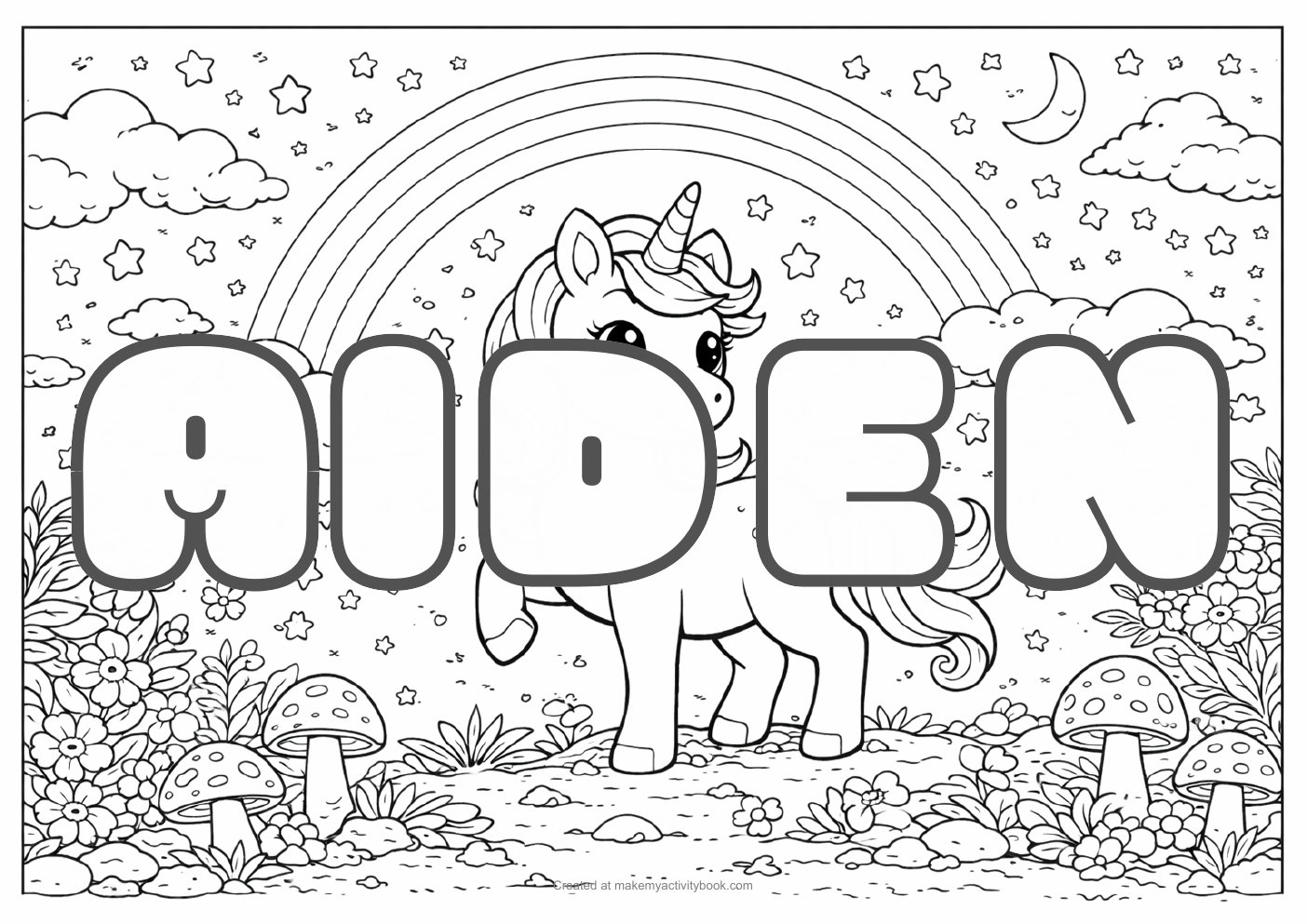 Aiden unicorn colouring sheet