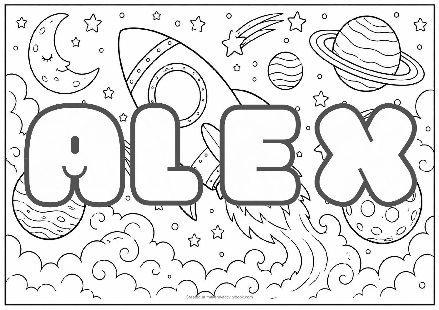 Alex space colouring sheet
