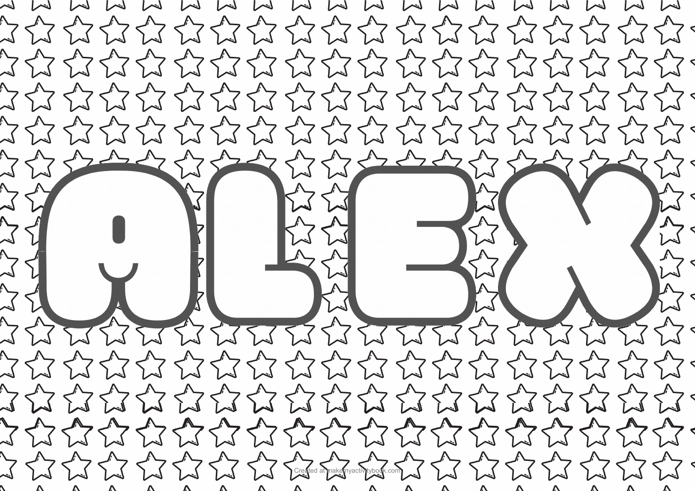Alex Bubble letters — Stars border colouring sheet
