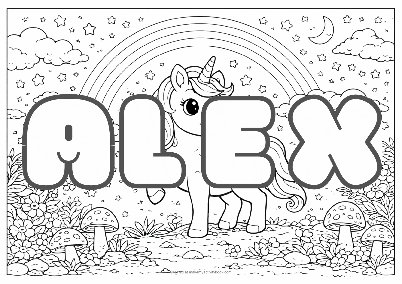 Alex unicorn colouring sheet