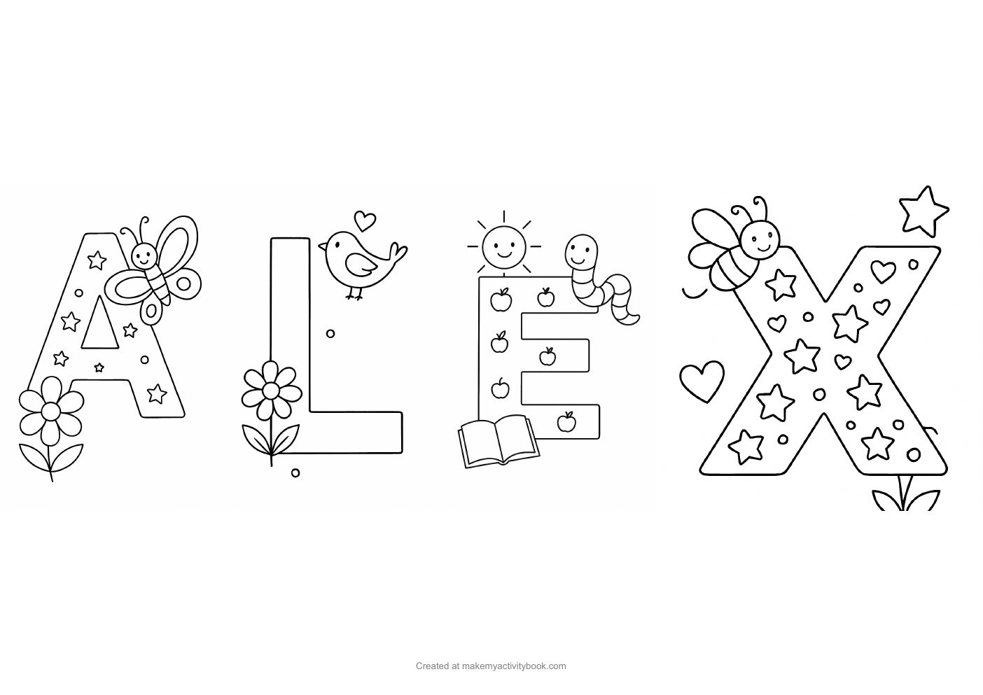 Alex letters colouring sheet