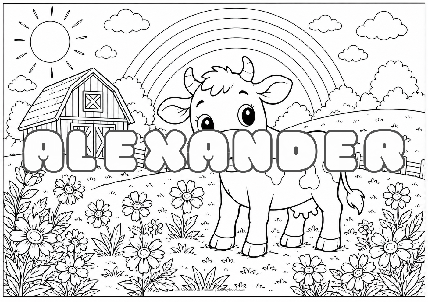Alexander Bubble letters — Farm background colouring sheet