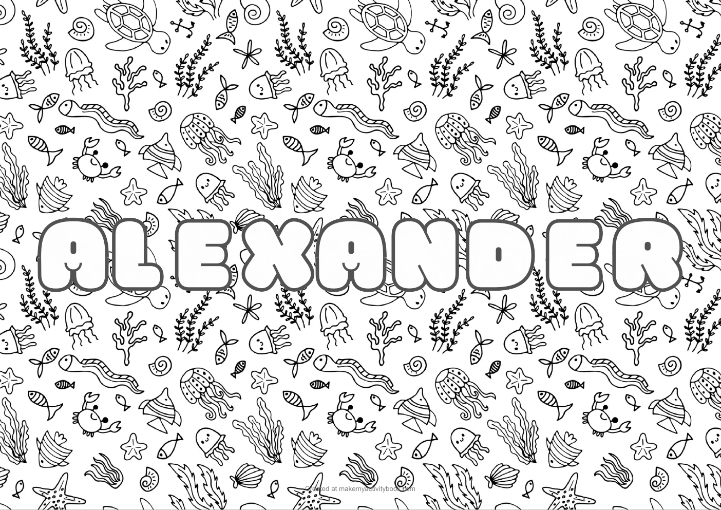 Alexander Bubble letters — Sea border colouring sheet