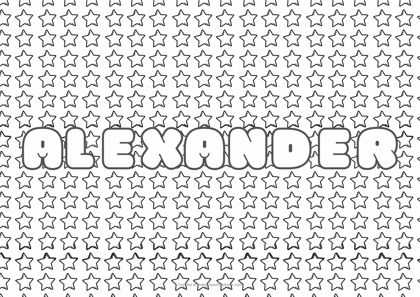 Alexander Bubble letters — Stars border colouring sheet