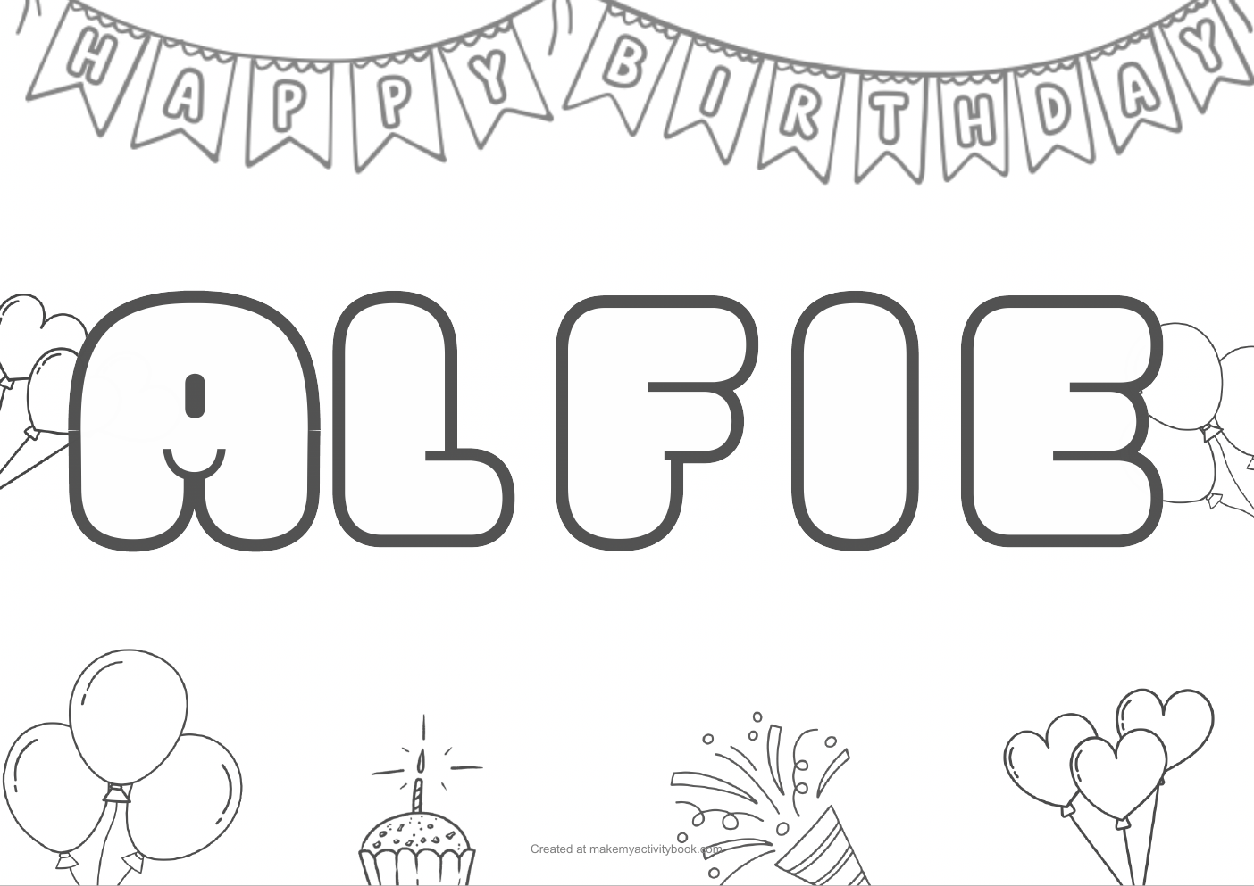 Alfie birthday colouring sheet