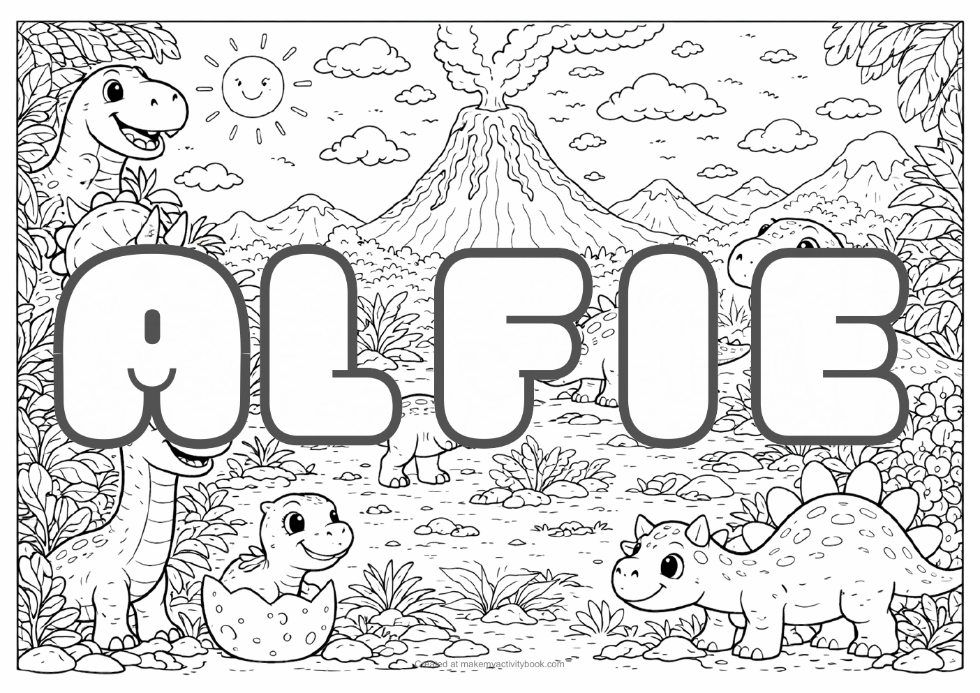 Alfie dinosaur colouring sheet