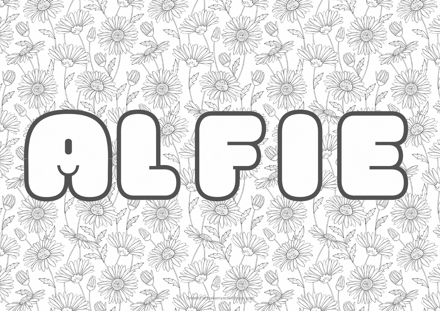 Alfie flowers colouring sheet