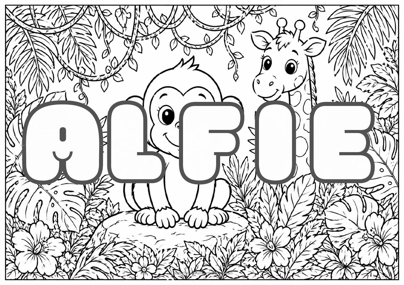 Alfie jungle colouring sheet