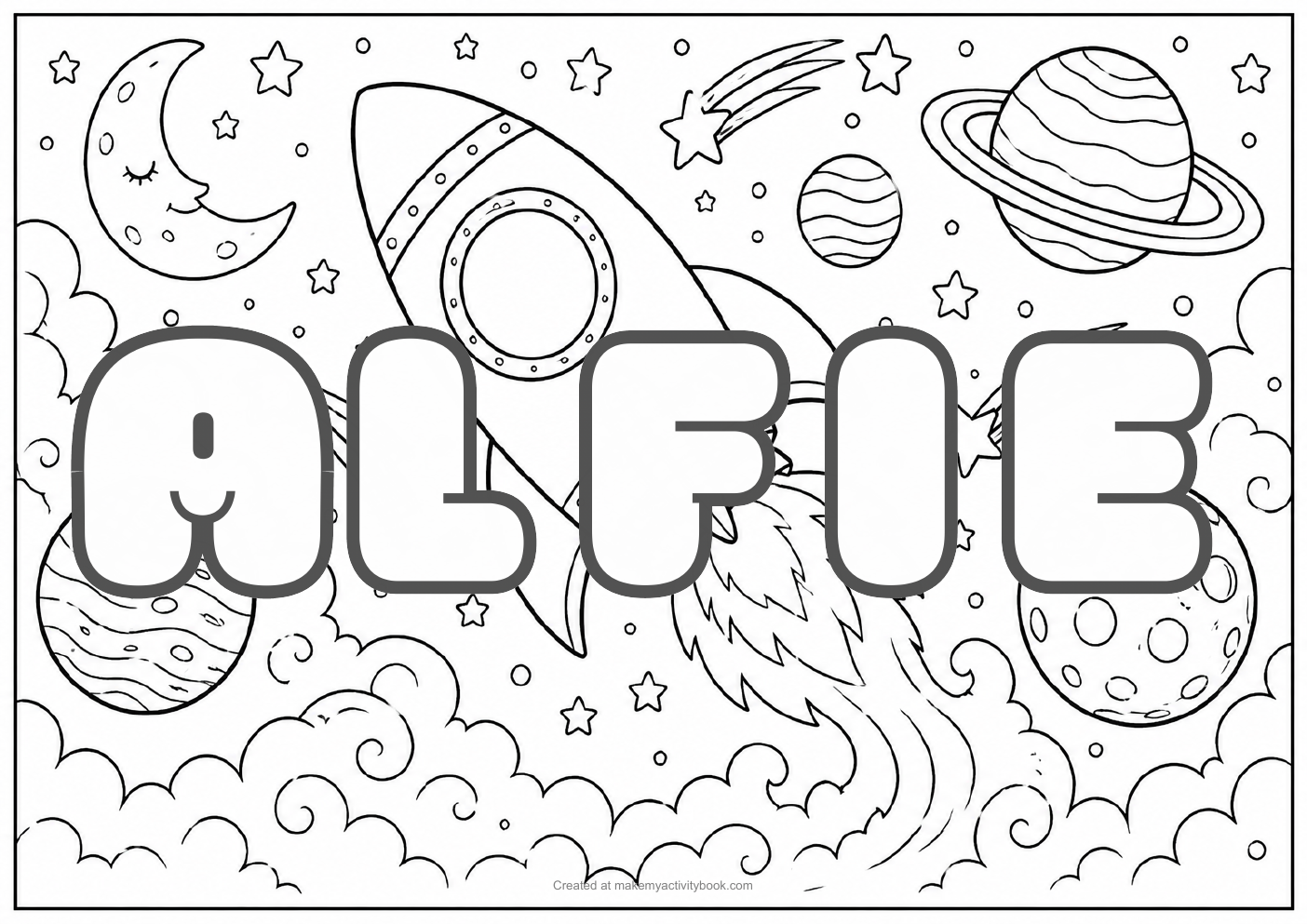 Alfie space colouring sheet