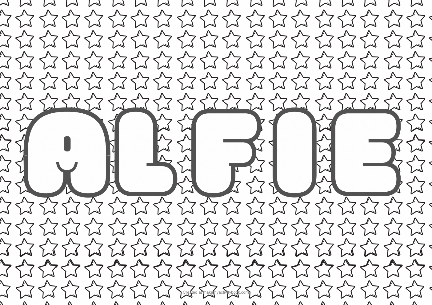 Alfie Bubble letters — Stars border colouring sheet