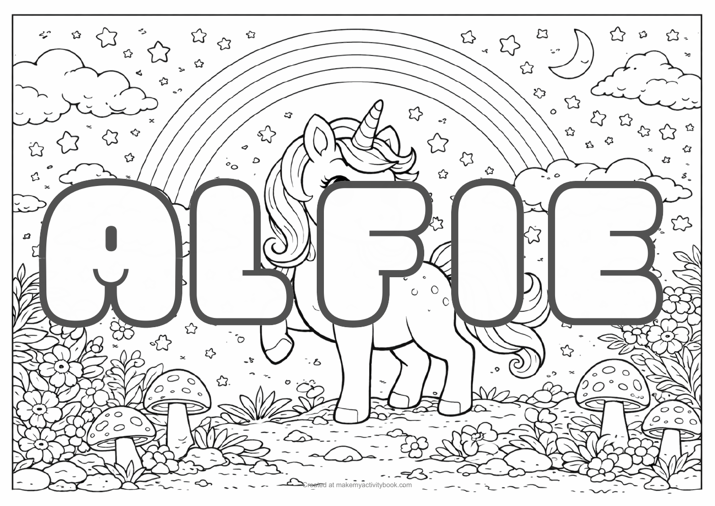 Alfie unicorn colouring sheet