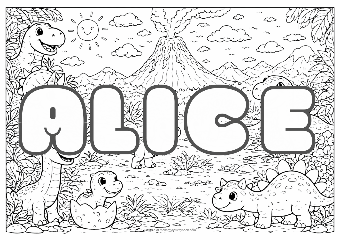 Alice dinosaur colouring sheet