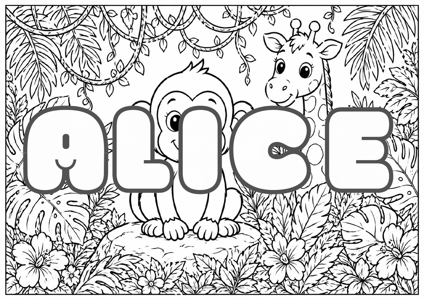 Alice jungle colouring sheet