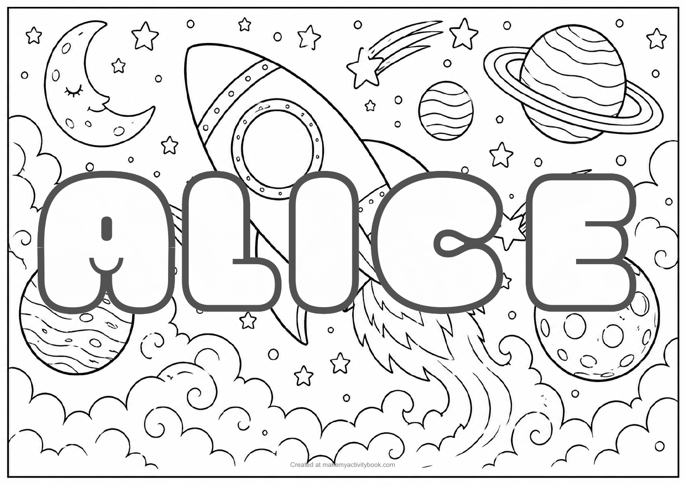 Alice space colouring sheet