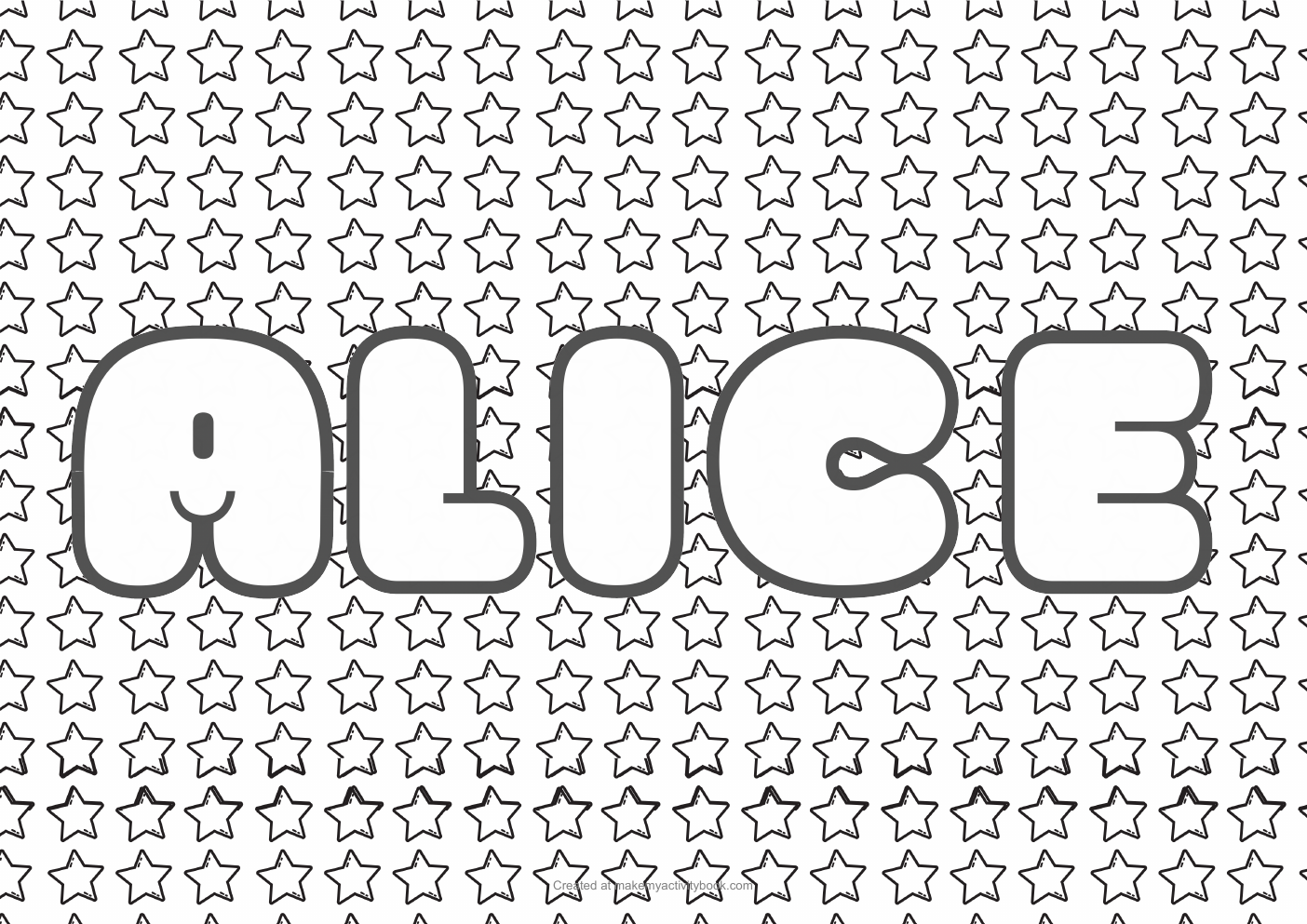 Alice Bubble letters — Stars border colouring sheet