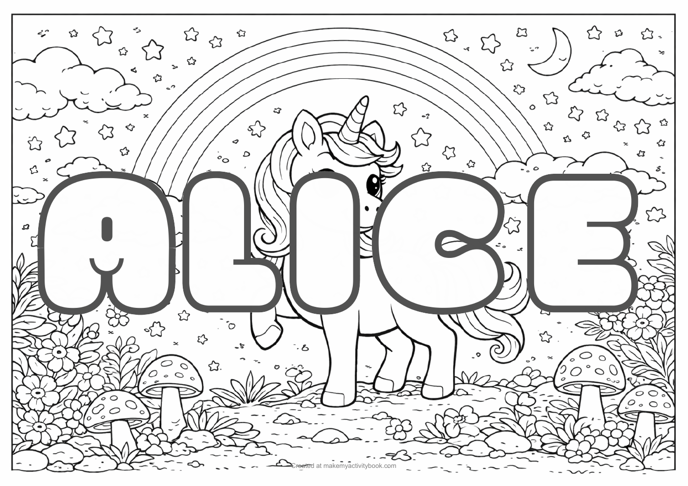 Alice unicorn colouring sheet