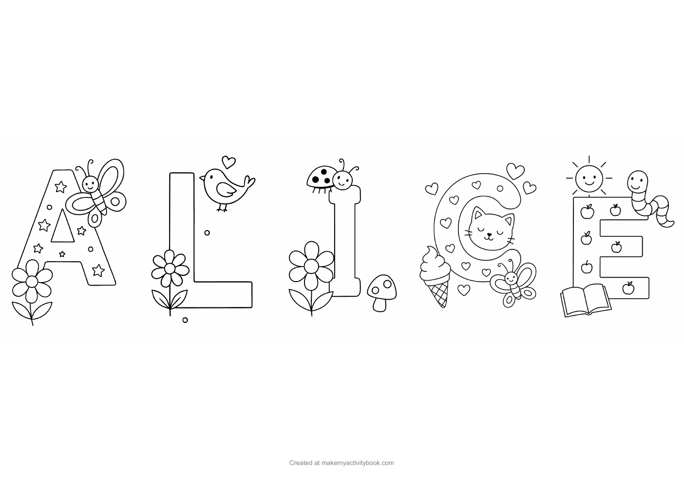 Alice letters colouring sheet