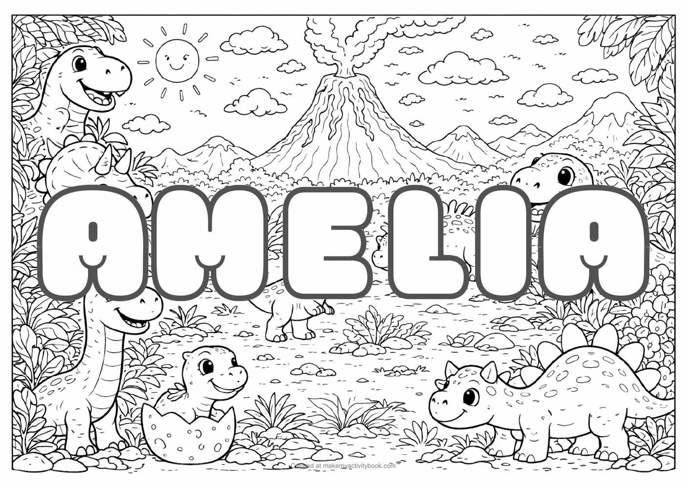 Amelia dinosaur colouring sheet