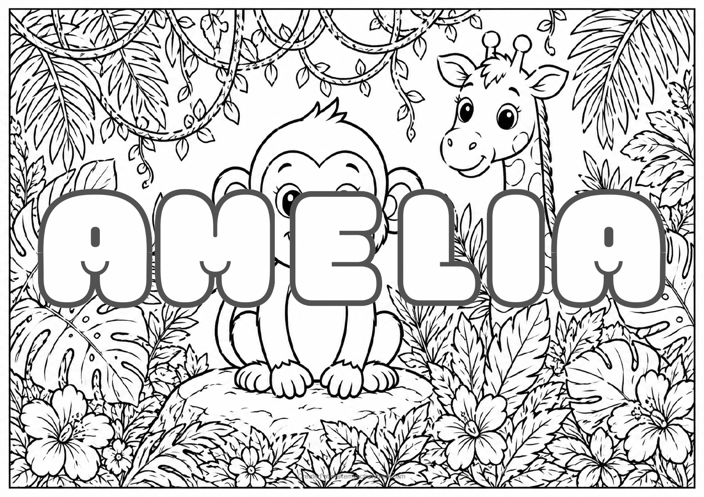 Amelia jungle colouring sheet