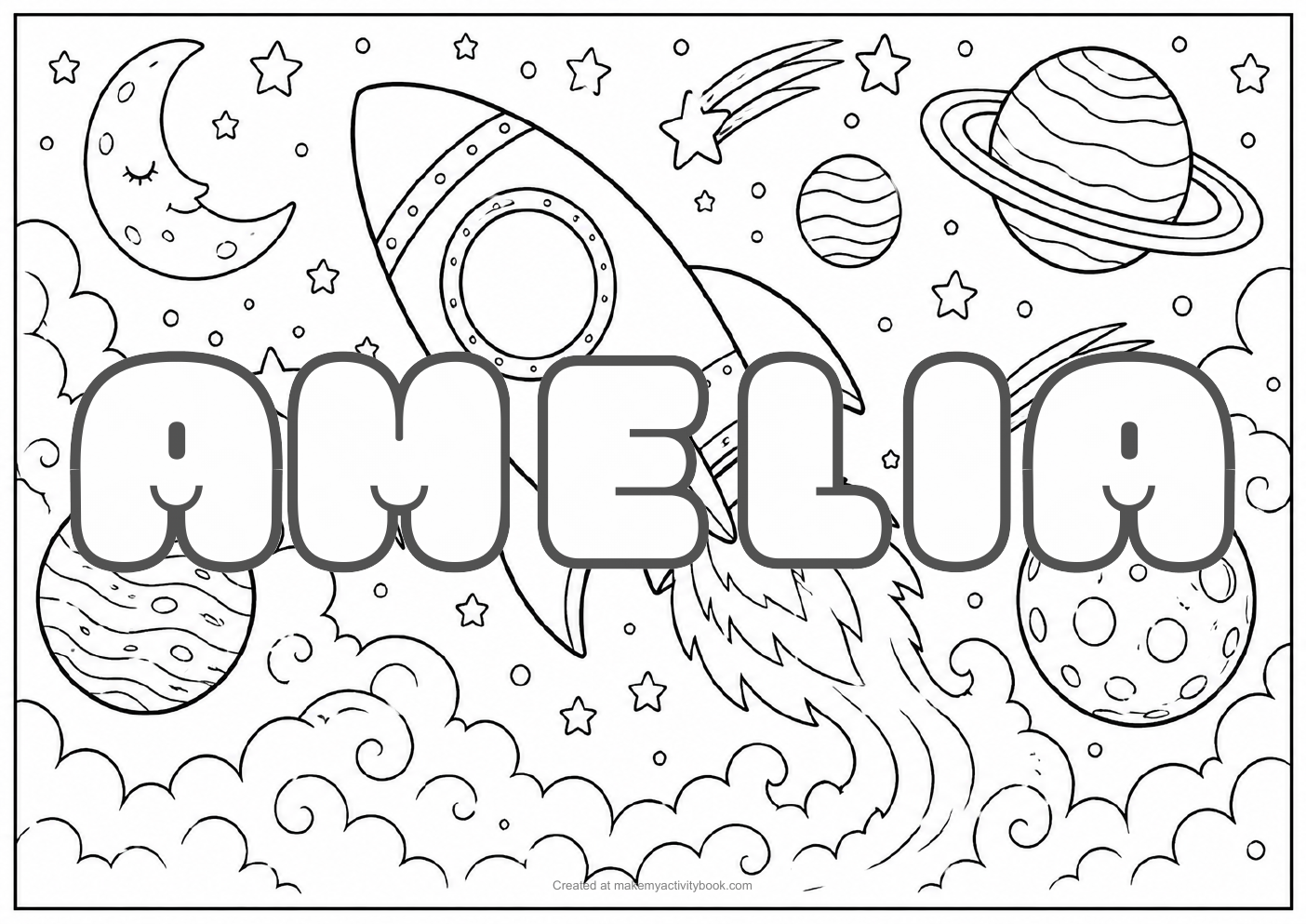 Amelia space colouring sheet