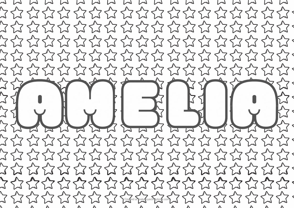 Amelia Bubble letters — Stars border colouring sheet