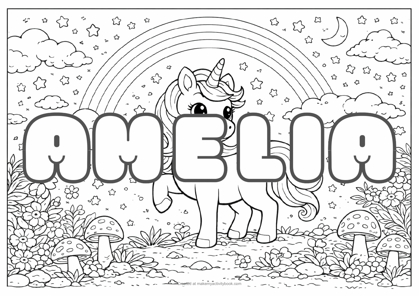 Amelia unicorn colouring sheet