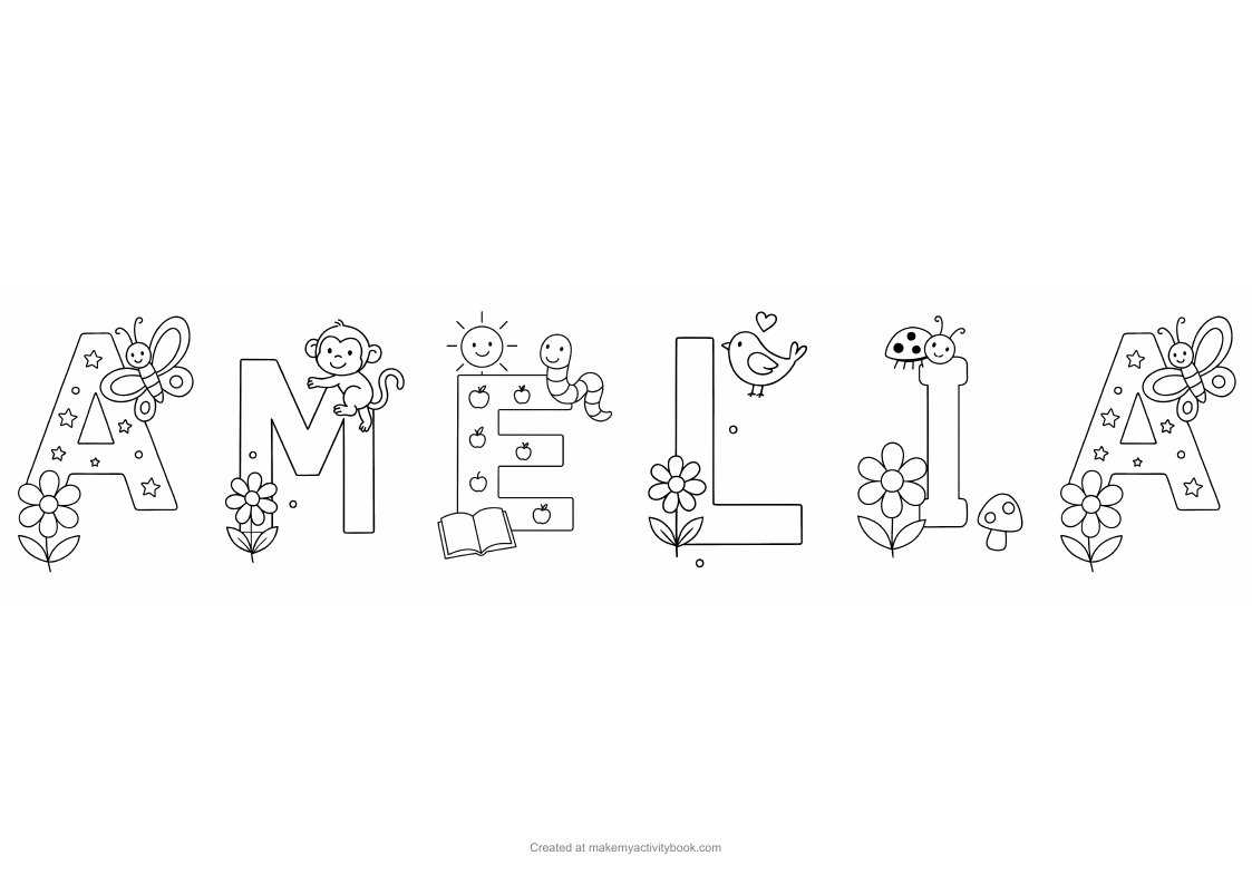 Amelia Flowers letters colouring sheet