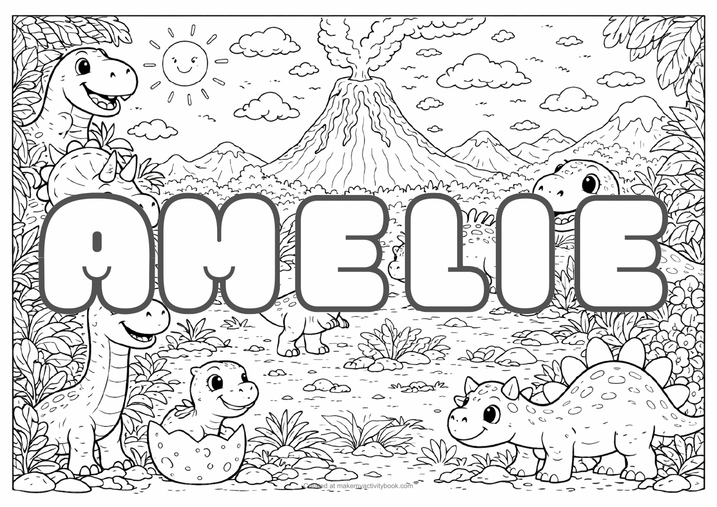 Amelie dinosaur colouring sheet