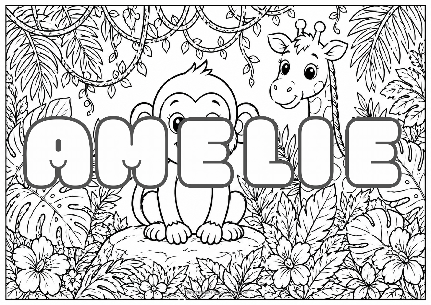 Amelie jungle colouring sheet