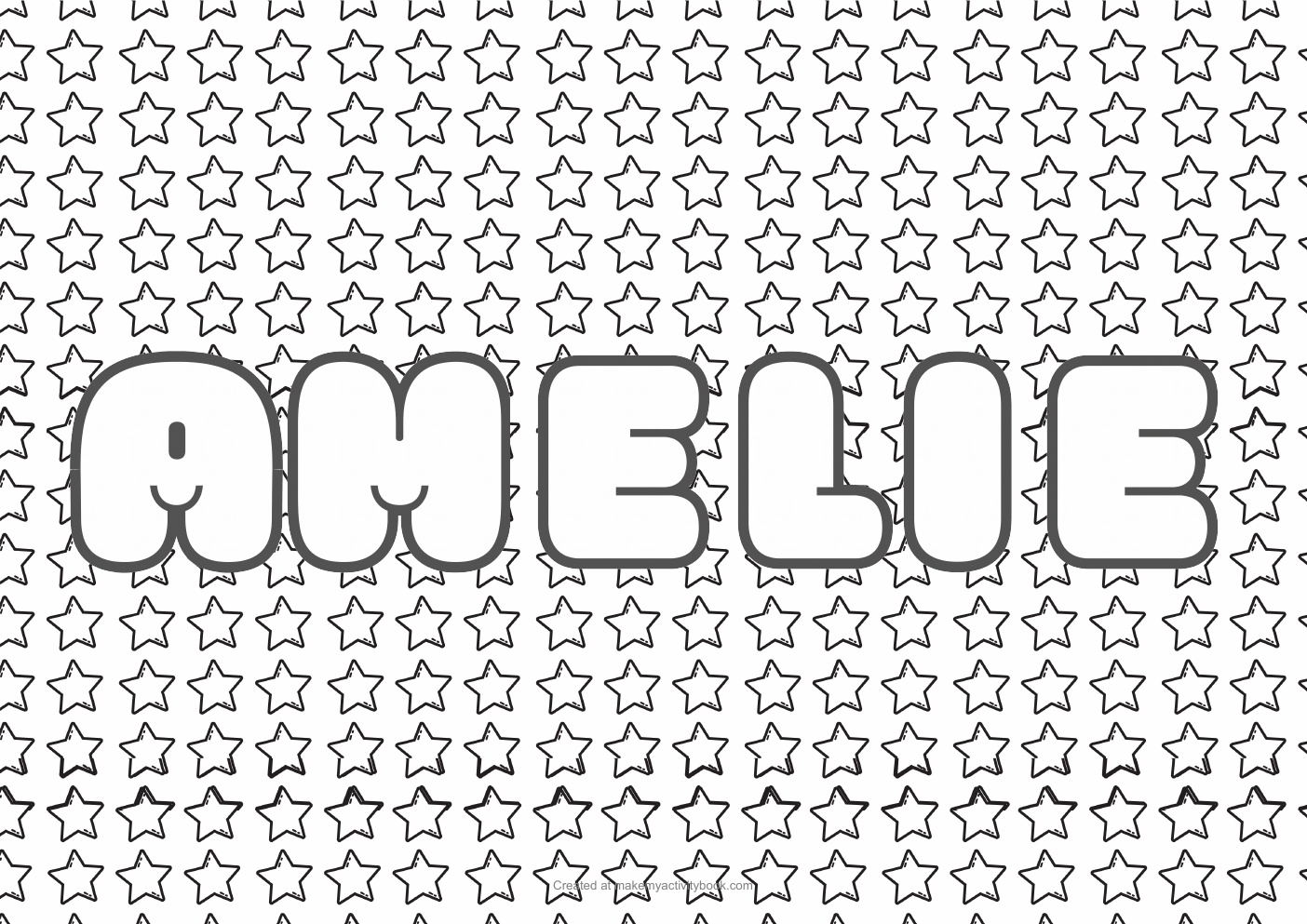 Amelie Bubble letters — Stars border colouring sheet
