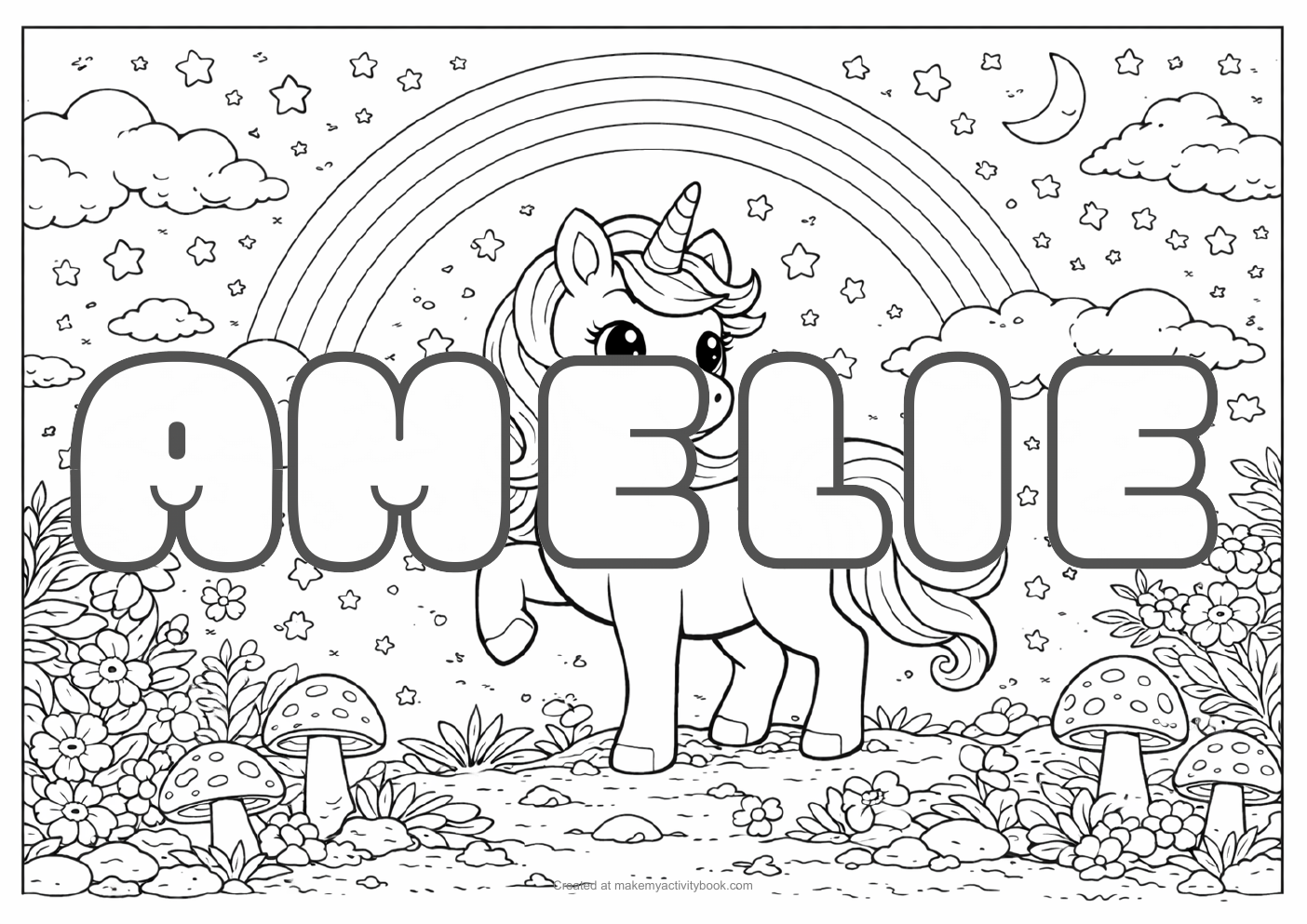 Amelie unicorn colouring sheet