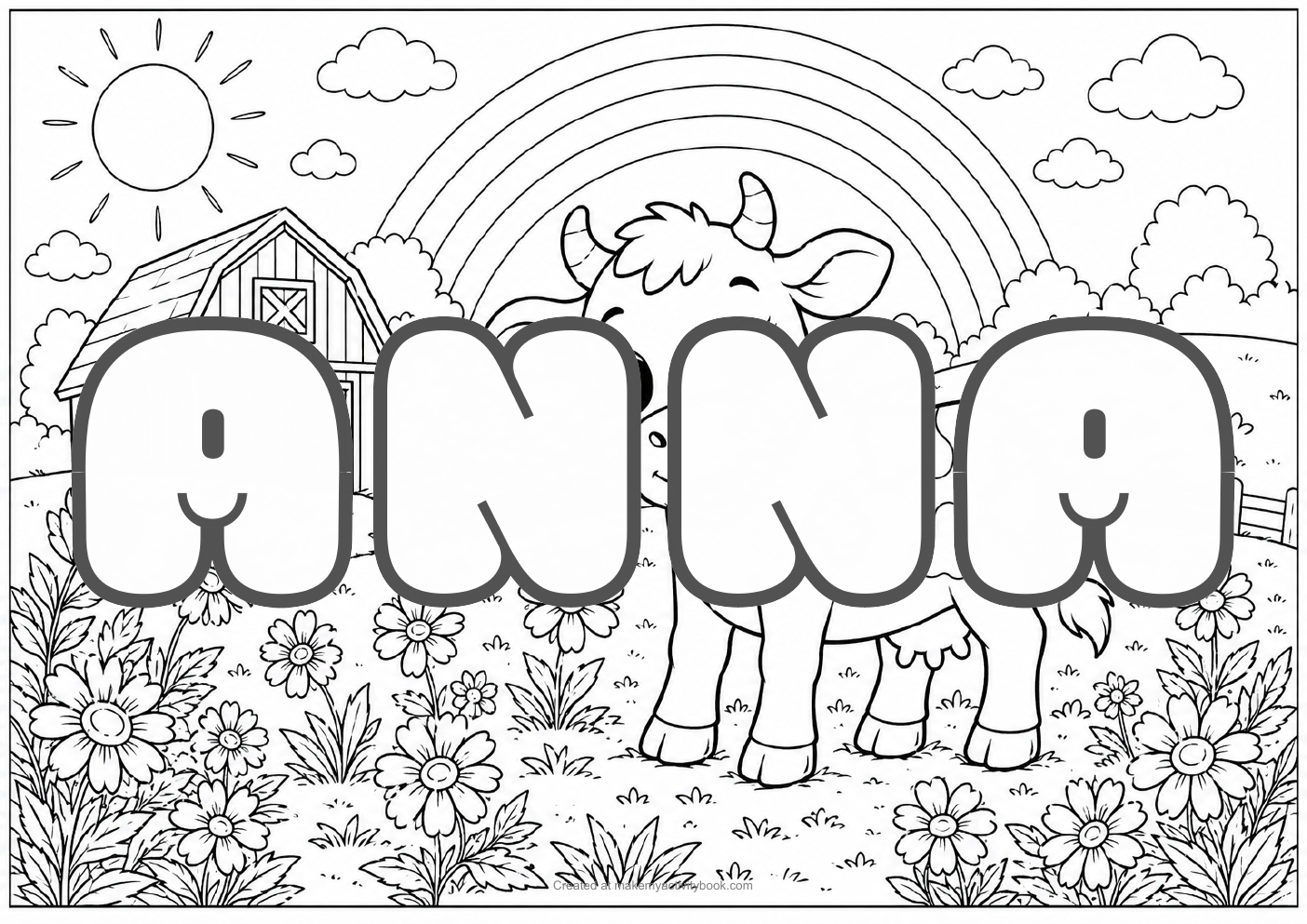 Anna Bubble letters — Farm background colouring sheet