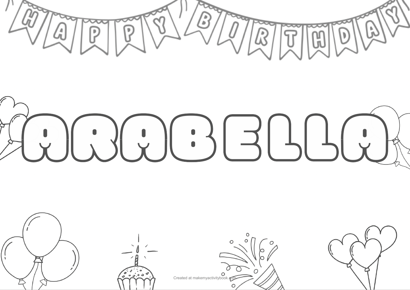 Arabella birthday colouring sheet